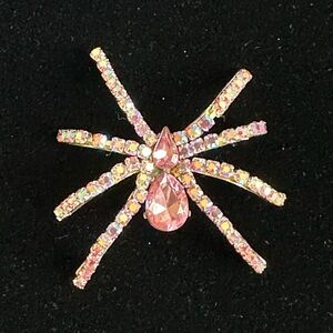Vintage Swarovski Crystal Spider Brooch Pink Aurora Borealis Pin Rare Deadstock